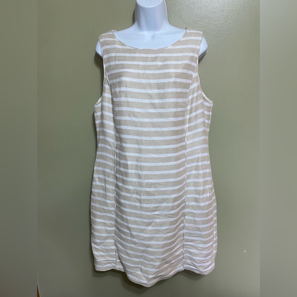 Banana Republic Sleeveless Tan and White Dress, Size 16